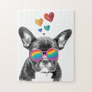 Französische Bulldogge mit Herzen Valentinstag Puzzle