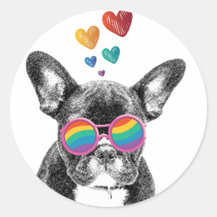 Französische Bulldogge mit Herzen Valentinstag Runder Aufkleber