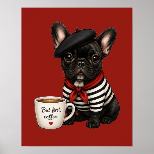 Französische Bulldogge mit Kaffee Poster (Vorne)