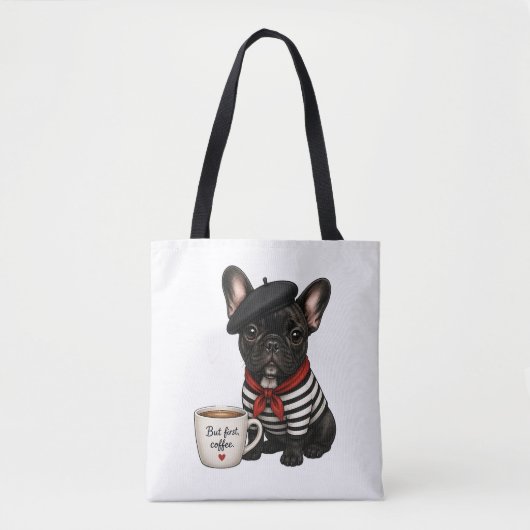 Französische Bulldogge mit Kaffee Tasche (Vorderseite)