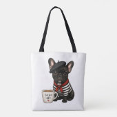 Französische Bulldogge mit Kaffee Tasche (Rückseite)