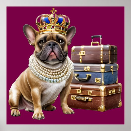 französische Bulldogge mit Koffer und Perlen Poster (Vorne)