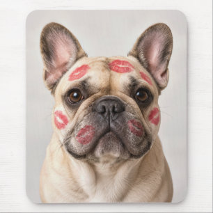 Französische Bulldogge mit Lippenstift-Kissenspure Mousepad