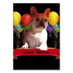 Französische Bulldogge mit Luftballons Tischnummer