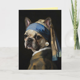 Französische Bulldogge mit Perlenohrring Grußkarte Karte
