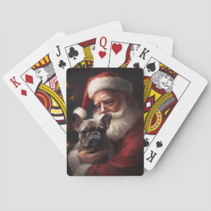 Französische Bulldogge mit Santa Claus Festliches Spielkarten