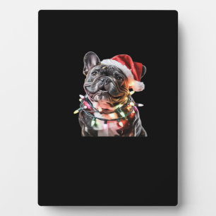 Französische Bulldogge mit Santa-Hut eingewickelt  Fotoplatte