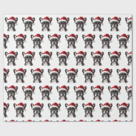 Französische Bulldogge mit Weihnachtsmannmütze Geschenkpapier