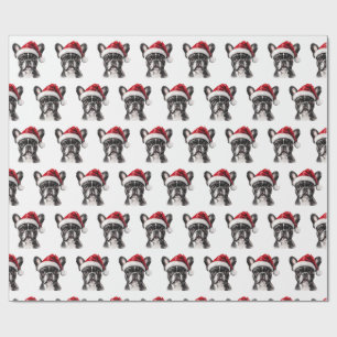 Französische Bulldogge mit Weihnachtsmannmütze Geschenkpapier