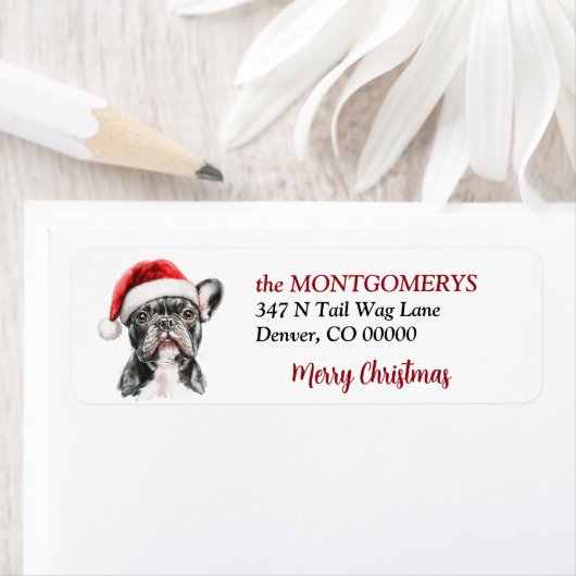 Französische Bulldogge mit Weihnachtsmannmütze zu (Insitu)
