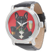 Französische Bulldogge mit Zigarre Neujahr Armbanduhr (Schrägansicht)