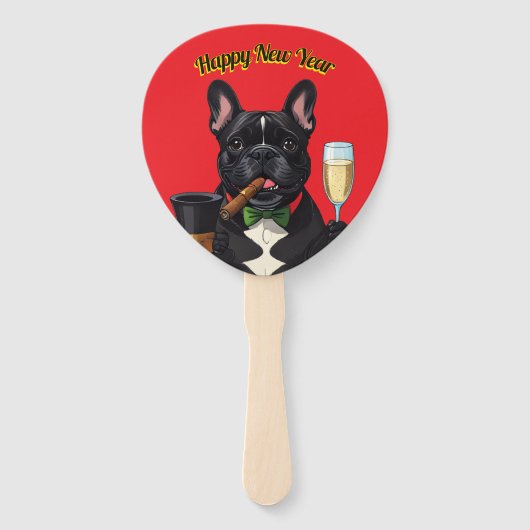 Französische Bulldogge mit Zigarre Neujahr Fächer (Vorderseite)