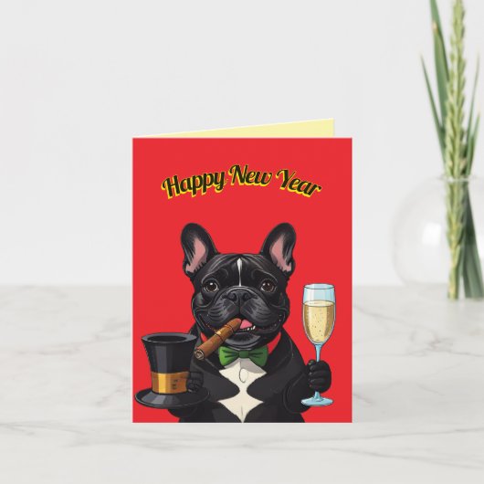 Französische Bulldogge mit Zigarre Neujahr Feiertagskarte (Vorderseite)