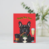 Französische Bulldogge mit Zigarre Neujahr Feiertagspostkarte (Stehend Vorderseite)