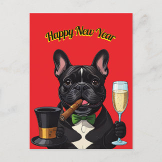 Französische Bulldogge mit Zigarre Neujahr Feiertagspostkarte