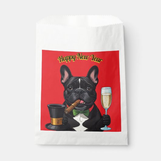 Französische Bulldogge mit Zigarre Neujahr Geschenktütchen (Vorderseite)