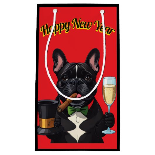 Französische Bulldogge mit Zigarre Neujahr Kleine Geschenktüte (Vorderseite)