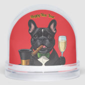 Französische Bulldogge mit Zigarre Neujahr Schneekugeln (Vorderseite)