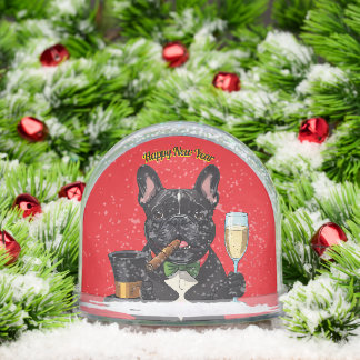 Französische Bulldogge mit Zigarre Neujahr Schneekugeln