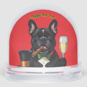 Französische Bulldogge mit Zigarre Neujahr Schneekugeln (Rückseite)
