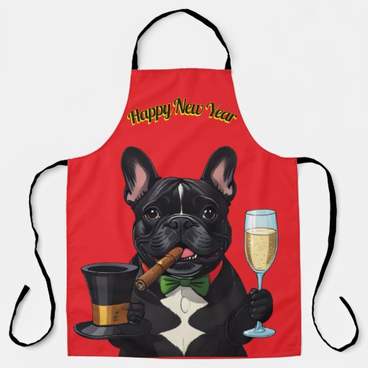 Französische Bulldogge mit Zigarre Neujahr Schürze (Vorderseite)