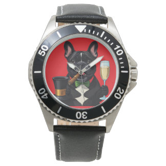 Französische Bulldogge mit Zigarre Vatertag Armbanduhr