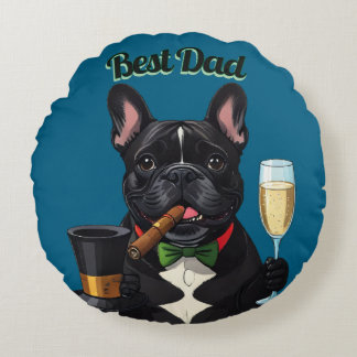 Französische Bulldogge mit Zigarre Vatertag Rundes Kissen