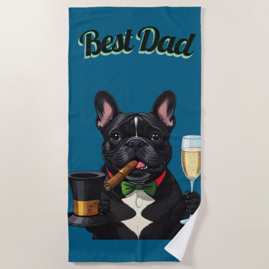Französische Bulldogge mit Zigarre Vatertag Strandtuch (Vorderseite)
