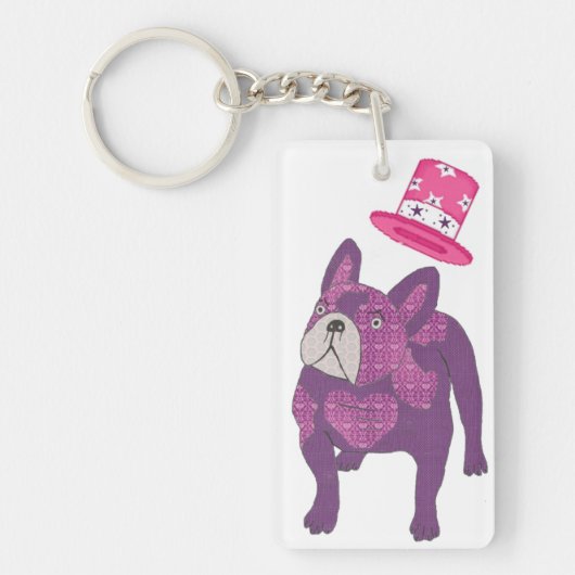 Französische Bulldogge mit Zylinder Schlüsselanhänger (Vorderseite)