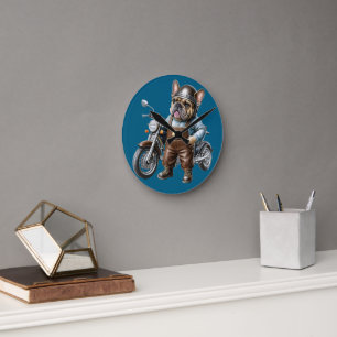 Französische Bulldogge Motorrad Französische Bulld Runde Wanduhr