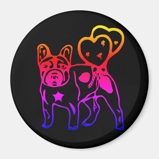 Französische Bulldogge Neon Herz French Bulldog Magnet (Vorne)