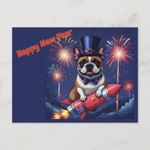 Französische Bulldogge Neujahr French Bulldog  Feiertagspostkarte