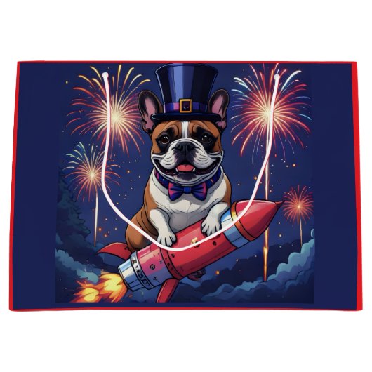 Französische Bulldogge Neujahr French Bulldog  Große Geschenktüte (Vorderseite)