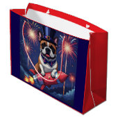 Französische Bulldogge Neujahr French Bulldog  Große Geschenktüte (Rückseite Schrägansicht)