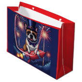 Französische Bulldogge Neujahr French Bulldog  Große Geschenktüte (Vorderseite Schrägansicht)