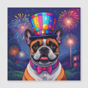 Französische Bulldogge Neujahr French Bulldog Magnetkarte