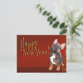  französische Bulldogge Neujahr French Bulldog Postkarte (Stehend Vorderseite)