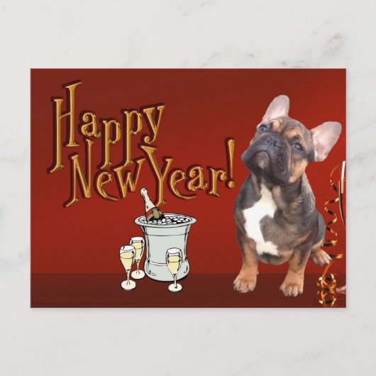 französische Bulldogge Neujahr French Bulldog Postkarte (Vorderseite)