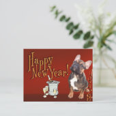 französische Bulldogge Neujahr French Bulldog Postkarte (Stehend Vorderseite)