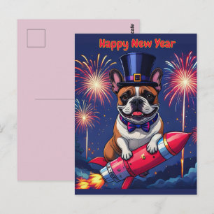 Französische Bulldogge Neujahr French Bulldog  Postkarte