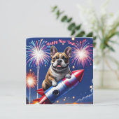 Französische Bulldogge Neujahr lustig Rakete (Stehend Vorderseite)
