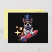 Französische Bulldogge Neujahr lustig Rakete Feiertagspostkarte (Vorne/Hinten)