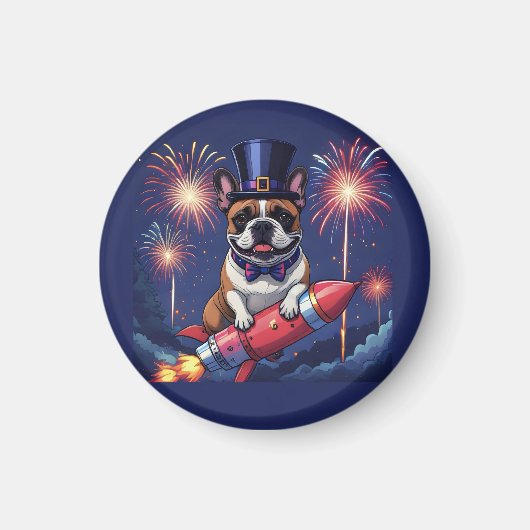 Französische Bulldogge Neujahr lustig Rakete Magnet (Vorne)
