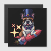 Französische Bulldogge Neujahr lustig  Rakete Magnetkarte (Vorne/Hinten)