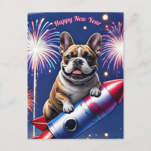 Französische Bulldogge Neujahr lustig Rakete Postkarte
