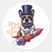 Französische Bulldogge Neujahr lustig Rakete Runder Aufkleber (Vorderseite)