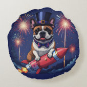 Französische Bulldogge Neujahr lustig Rakete Rundes Kissen (Rückseite)