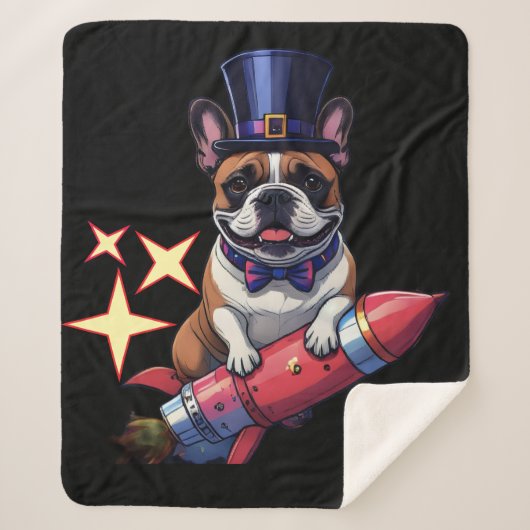 Französische Bulldogge Neujahr lustig Rakete Sherpadecke (Vorderseite)