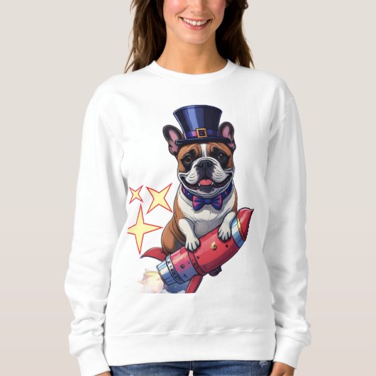 Französische Bulldogge Neujahr lustig Rakete Sweatshirt (Vorderseite)