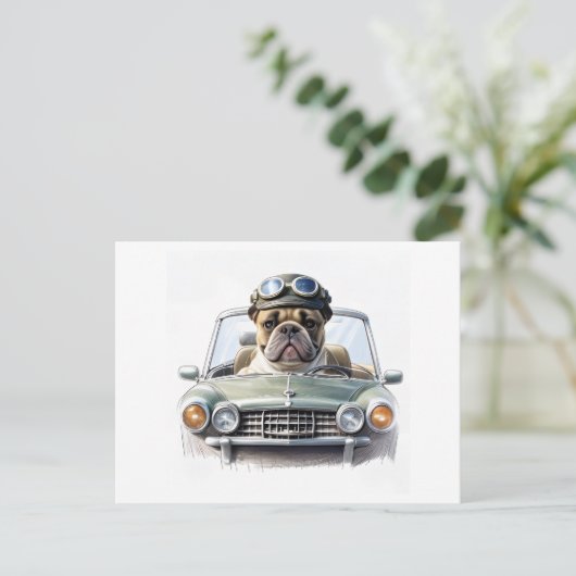 Französische Bulldogge Oldtimer Bulldog Vatertag  Postkarte (Stehend Vorderseite)